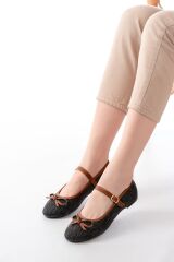 6321 Siyah Keten Günlük Baret Tokalı Bayan Babet