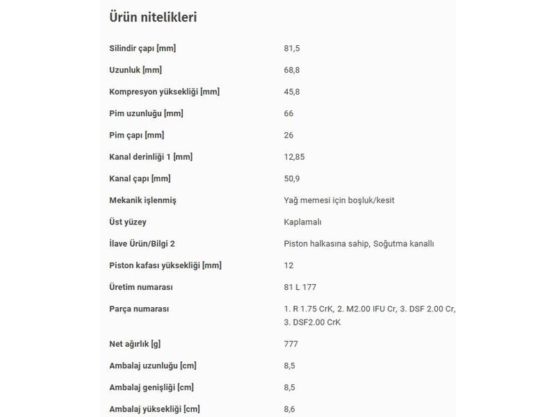 PİSTON 81,50MM VAG A3 A4 A5 A6 CAD4 GO7 GO6-7 JET PAS 12-