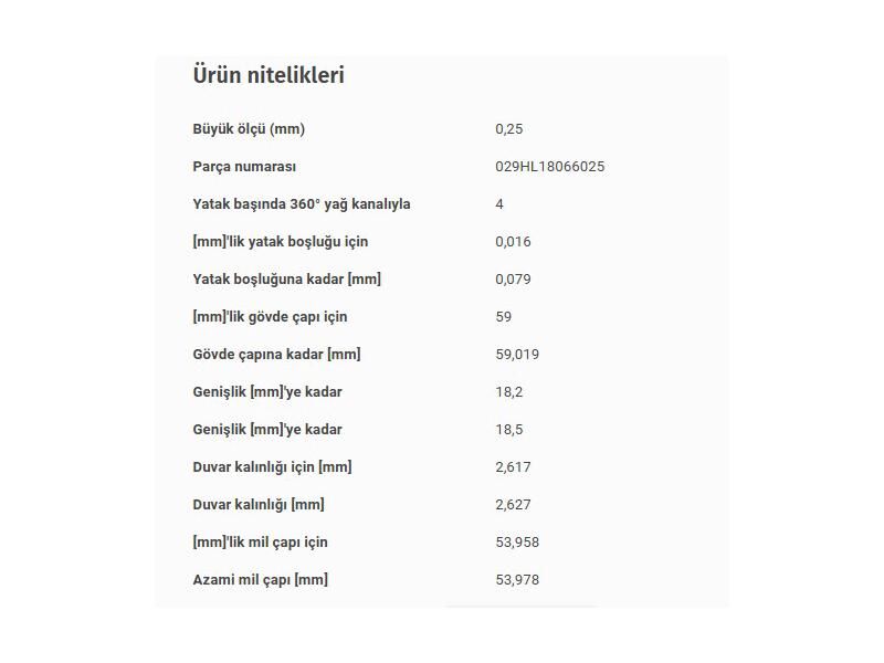 ANA YATAK 0,25 VAG 80 90 100 A4 A6 CAD1-2 GO1-2-3 JET1-2 LT28 LT40 PAS PO3 T3