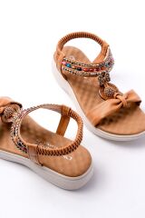 DM-608 Taba Taşlı Arka Lastikli Günlük Kadın Sandalet