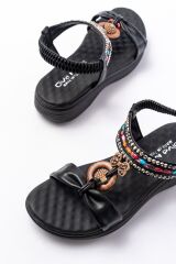 DM-608 Siyah Taşlı Arka Lastikli Günlük Kadın Sandalet