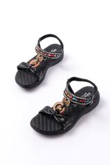 DM-608 Siyah Taşlı Arka Lastikli Günlük Kadın Sandalet