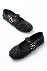 DM-6020 Siyah Troklu Baret Tokalı Günlük Kadın Babet