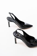 ST-1153 Siyah Rugan Günlük Arkası Açık 9 cm Topuklu Kadın Ayakkabı