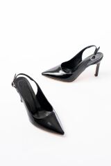 ST-1153 Siyah Rugan Günlük Arkası Açık 9 cm Topuklu Kadın Ayakkabı