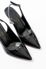 ST-1153 Siyah Rugan Günlük Arkası Açık 9 cm Topuklu Kadın Ayakkabı