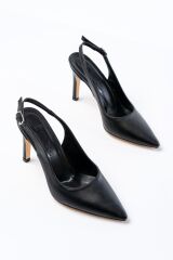 ST-1153 Siyah Günlük Arkası Açık 9 cm Topuklu Kadın Ayakkabı