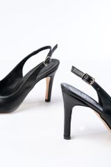 ST-1153 Siyah Günlük Arkası Açık 9 cm Topuklu Kadın Ayakkabı