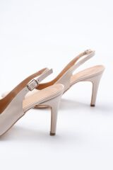 ST-1153 Bej Günlük Arkası Açık 9 cm Topuklu Kadın Ayakkabı