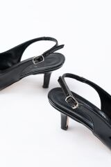 ST-1152 Siyah Rugan Günlük 7 cm Topuklu Kadın Ayakkabı