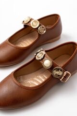 İNF-6363  Taba Baret Tokalı Günlük Bayan Ayakkabı