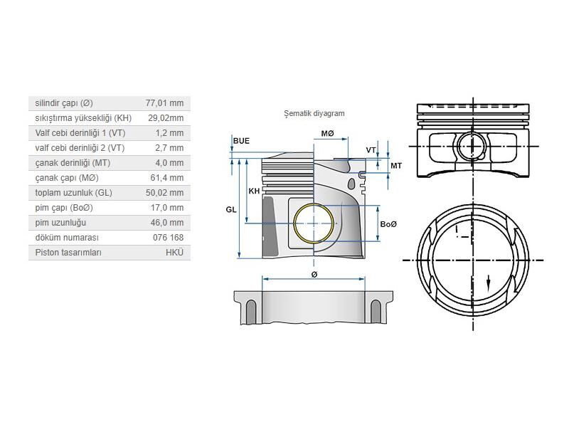 PİSTON 77,01MM VAG IBIZA3 POLO 01- YENİ KOD: KS-99909621