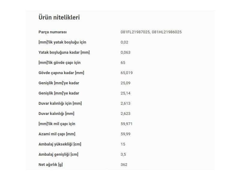 ANA YATAK 0,25 BMW M40 42 43B16 87-05