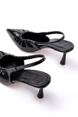 İNF-40451 Siyah Kırışık Rugan Günlük Arkası Açık Topuklu Bayan Ayakkabı