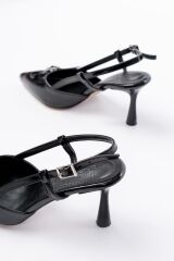 İNF-2300 Siyah Rugan Günlük Arkası Açık Fiyonklu Topuklu Bayan Ayakkabı