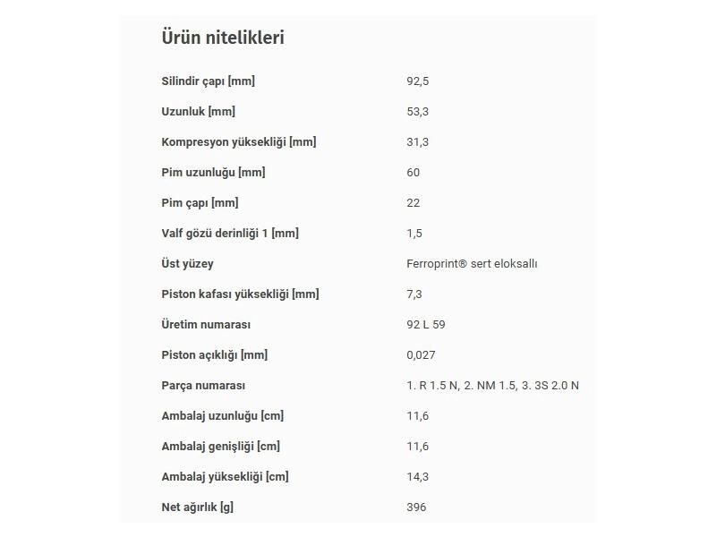 PİSTON 92,50MM BMW E31 38 39 53 96-04