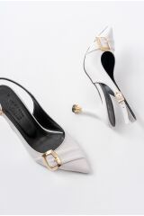 İNF-1151 Beyaz Günlük Arkası Açık Topuklu Bayan Ayakkabı