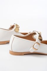 İNF-6363 Beyaz Baret Tokalı Günlük Bayan Ayakkabı