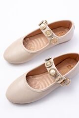 İNF-6363 Bej Baret Tokalı Günlük Bayan Ayakkabı
