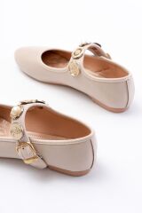 İNF-6363 Bej Baret Tokalı Günlük Bayan Ayakkabı