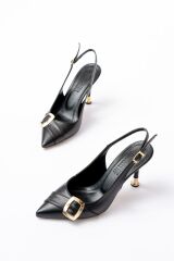 İNF-1151 Siyah Günlük Arkası Açık Topuklu Bayan Ayakkabı