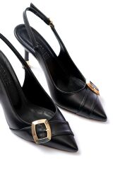 İNF-1151 Siyah Günlük Arkası Açık Topuklu Bayan Ayakkabı