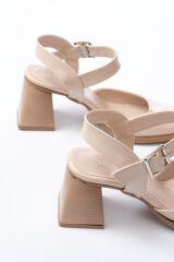 İNF-40450 Bej Rugan Günlük Arkası Açık Topuklu Bayan Ayakkabı