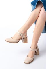 İNF-40450 Bej Rugan Günlük Arkası Açık Topuklu Bayan Ayakkabı