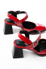 İNF-40450 Kırmızı Rugan Günlük Arkası Açık Topuklu Bayan Ayakkabı