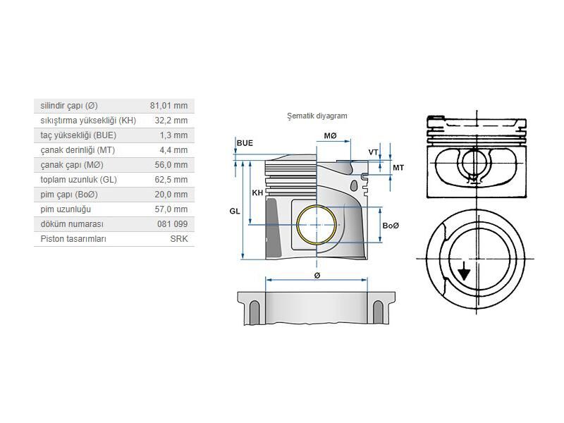 PİSTON 81,01MM VAG 80 100 CAD1 GO1-2-3 PAS PO3 82-