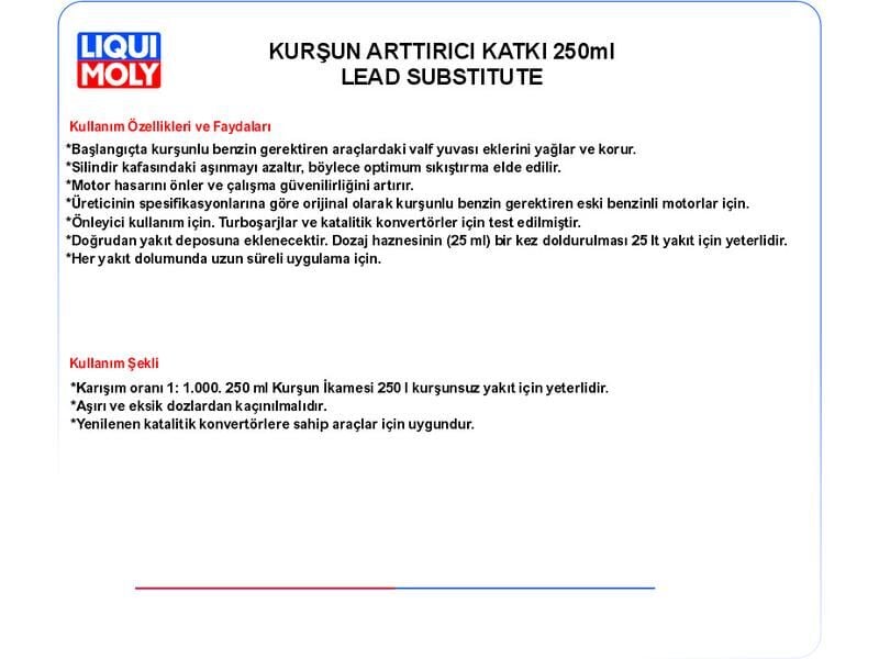 KURŞUN ARTTIRICI KATKI 250ml LEAD SUBSTITUTE
