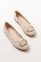 İNF-325 Bej Tokalı Aksesuarlı Günlük Kadın Babet