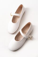 İNF-324 Beyaz Baretli Tokalı Günlük Kadın Babet