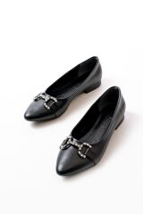 İNF-133 Siyah Taşlı Tokalı Günlük Kadın Babet