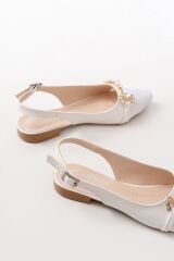 İNF-120 Beyaz Günlük Fileli Taş Aksesuarlı Kadın Babet