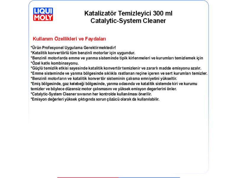 LİQUİ MOLY EMİSYON AYARLAYICI 300ml CATALYTIC SYSTEM CLEANER