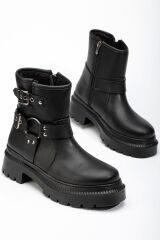 236-2013 Siyah Toka Aksesuarlı Fermuarlı Günlük Kadın Bot