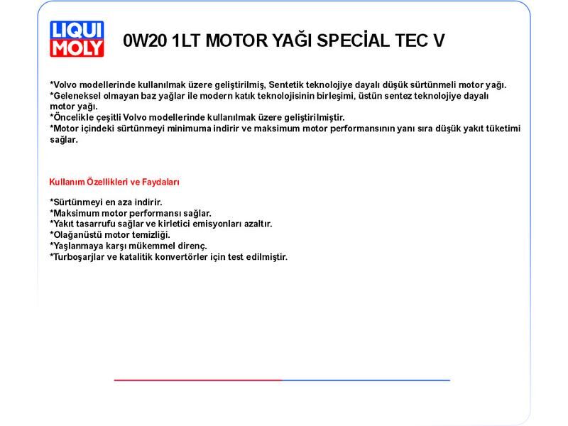 0W20 1LT MOTOR YAĞ SPECİAL TEC V