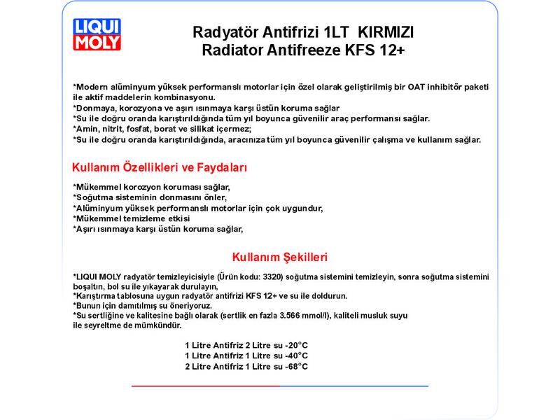 RADYATÖR ANTİFRİZİ KONSANTRE KIRMIZI 1LT  KFS12