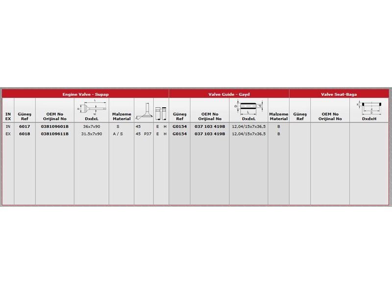 SUPAP IN.4 EX.4 VAG 80 A2 A3 A4 A6 CAD2 GO3-4 PAS T5 92-09