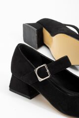 ST-006 Siyah Süet Günlük 4 cm Topuklu Bayan Ayakkabı