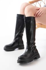 236-3021 Siyah Kroko Fermuarlı Günlük Kadın Çizme