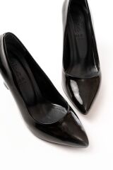 ST-001 Siyah Rugan Günlük 9 cm Topuklu Bayan Stiletto Ayakkabı