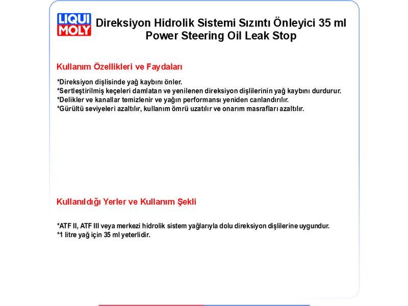 DİREKSİYON HİDROLİK SİSTEMİ SIZINTI ÖNLEYİCİ 35 ML POWER STEERING OIL LEAK STOP