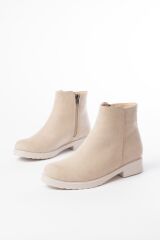 165-204 Bej Süet Fermuarlı Günlük Kadın Bot