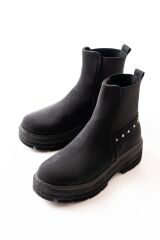 749-2005 Siyah Zümrüt Düz Topuklu Lastikli Günlük Kadın Bot