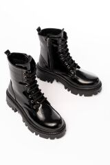 868-356 Siyah Rugan Bağcıklı Fermuarlı Günlük Kadın Bot