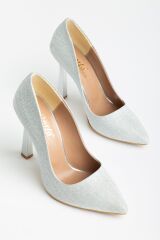801 Gümüş Palermo Sivri Burunlu  Topuklu Kadın Ayakkabı