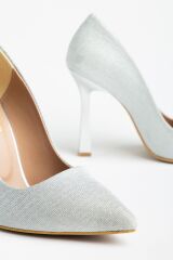 801 Gümüş Palermo Sivri Burunlu  Topuklu Kadın Ayakkabı