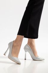 801 Gümüş Palermo Sivri Burunlu  Topuklu Kadın Ayakkabı